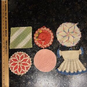 Six Vintage Crochet Potholders
